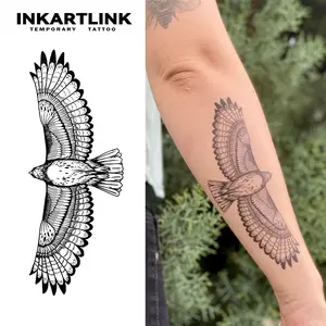 INKARTLINK Temporary Tattoos, 2 Sheets Medium Semi Permanent Tattoo Adult Art Design Waterproof Temp Tattoo Party Favors Realistic Look, No Adhesive, No Reflection, Lasts 1-2 Weeks Black (Eagle)
