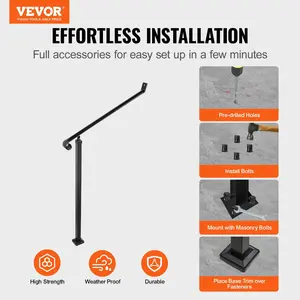VEVOR Handrails for Outdoor Steps 2-3 Step Railings Wrought Iron Handrail Stair Railings for Steps Black Iron Railings for Steps Wall and Floor Mounted with Installation Kit