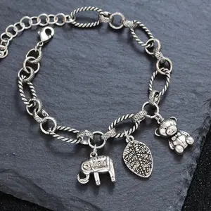 New Arrival Sweet Little Bear Animal Design Shiny Crystal 925 Sterling Silver Ladies Charm Bracelet Jewelry For Women Gifts