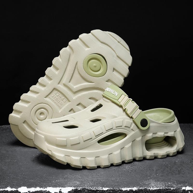 Men's Summer Slippers Outdoor Teenagers Thick Sole Height Increasing Driving Dual Use Closed Toe Cool Hollow Shoes