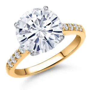 Gem Stone King 10K Two Tone Gold Round 10MM Gemstone Birthstone and Lab Grown Diamond Engagement Ring For Women | Wedding Anniversary Promise Ring For Women | Size 5,6,7,8,9