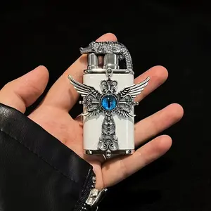 Generic Crocodile Handmade Lighter, Dual Flame Jet & Open Fire Windproof Refillable Butane Lighter, High End Aesthetic Smoking Accessory for Men(Butane Gas Not Included)