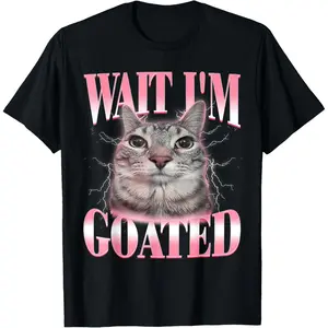 Cat Meme T-Shirt | Funny "Wait I'm Goated" Saying Tee | Silly Brainrot Graphic Humor for Men and Women, Unisex Casual Shirt (S-XXXXXL)