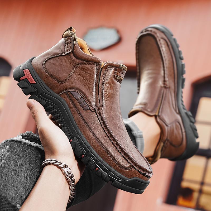 GREKS Men's Slip-On Boots with Flexible Rubber Sole Comfortable for Fall Casual Everyday Various Occasion Black Dark-Brown FallFreshness