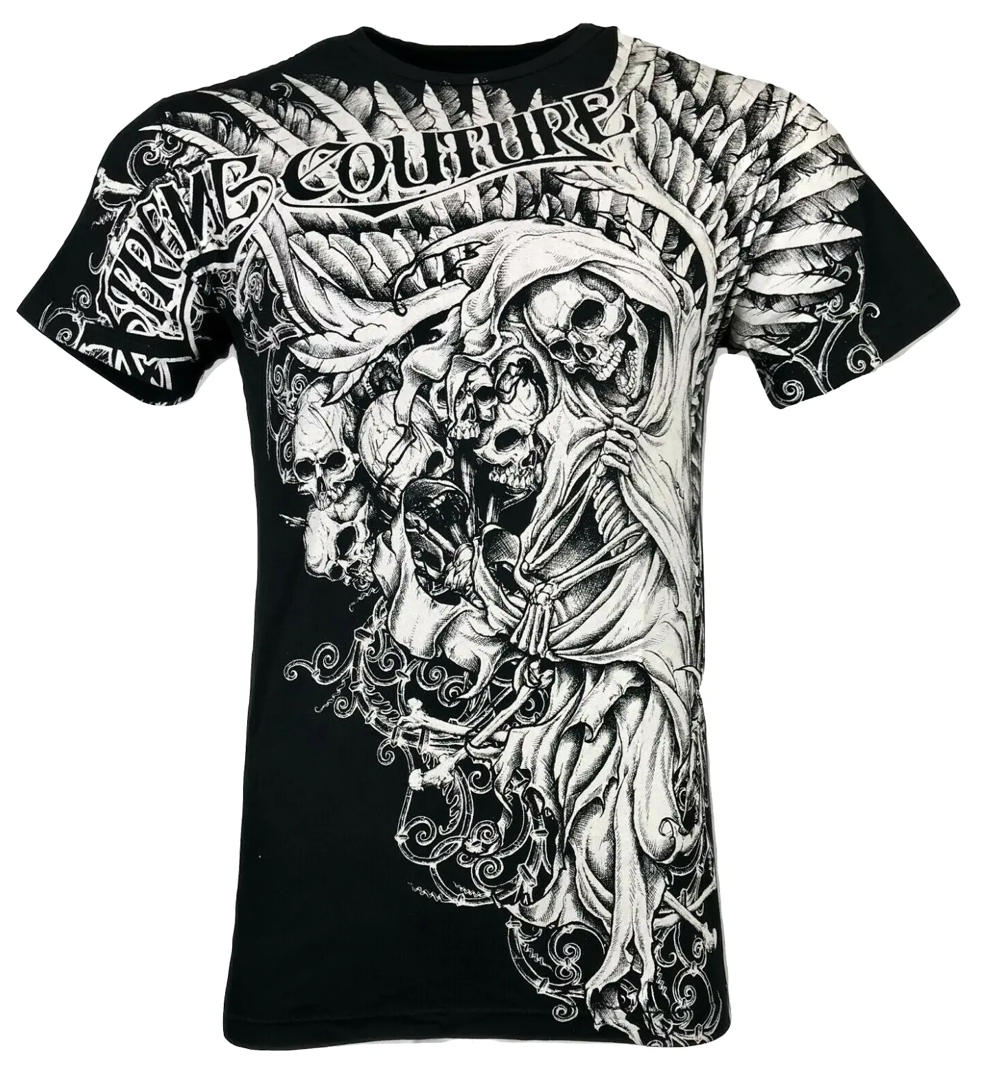 XTREME COUTURE by AFFLICTION Men's Cotton Biker Tshirt - Short-Sleeve, Round Neck, Nemesis Skulls Print, Streetwear Top, Menswear Essential, S-5XL Sizes