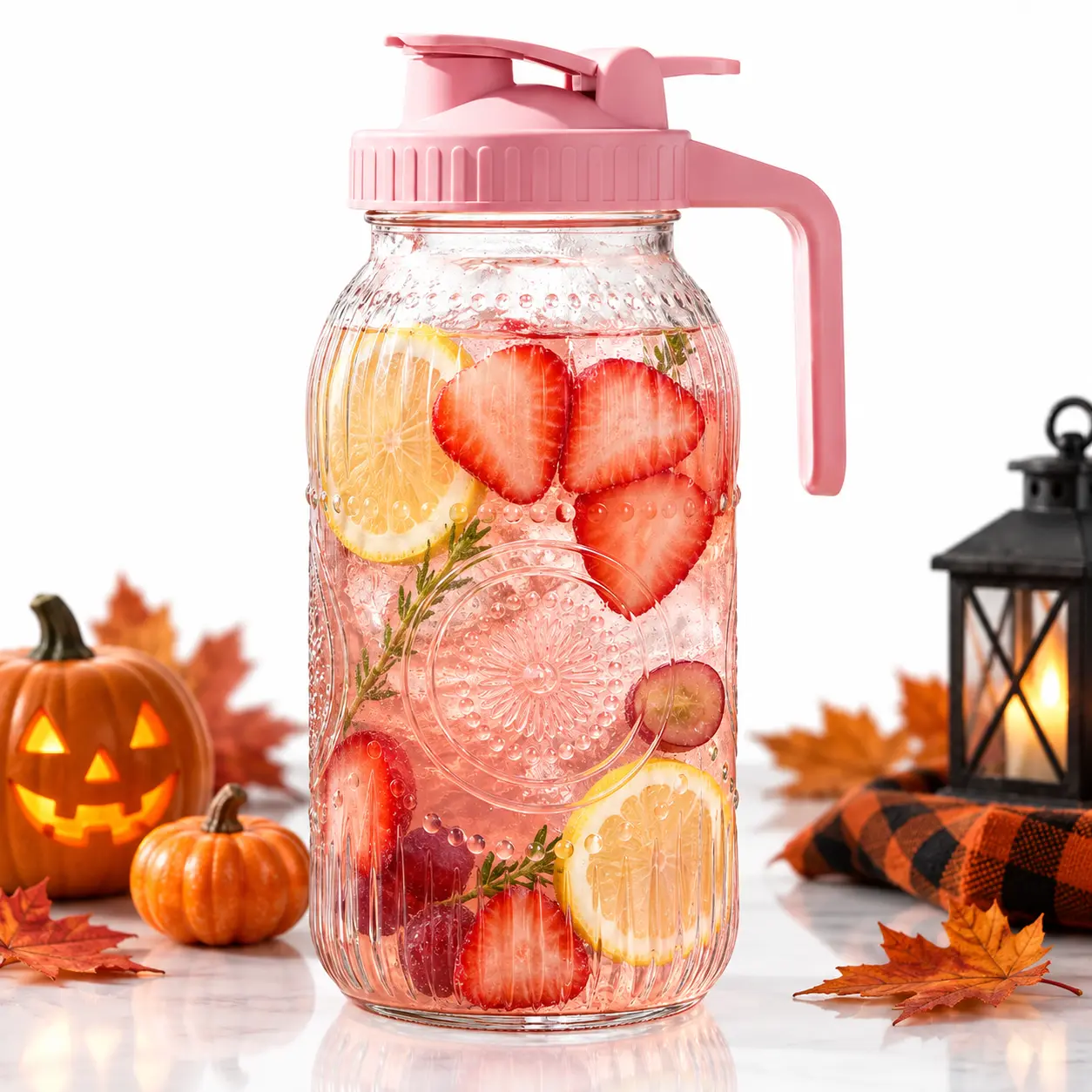 Vintage Half Gallon Mason Jar Pitcher Large 64 oz Wide Mouth with Lid - 2 Quart Airtight Glass Jug for Water, Juice, Milk, Tea, Iced Coffee and Drinks, Coffee Pots, Tiktokshop stock up