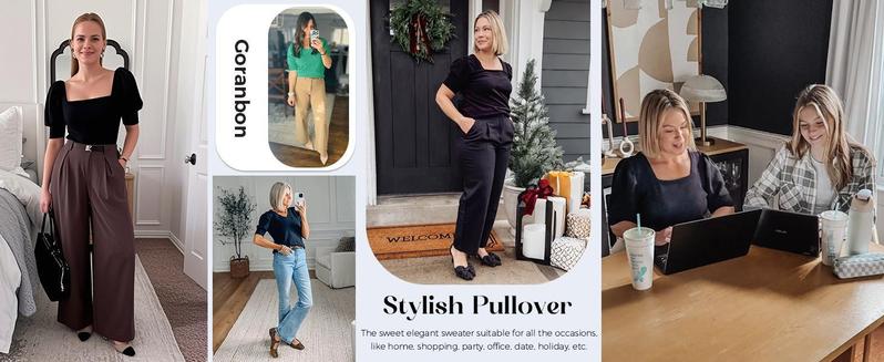 Imily Bela Women's Puff Short Sleeve Sweater Tops Spring Summer Trendy Crew/Square/V Neck Casual T Shirts Blouses Knitwear Comfort Basic Minimalist