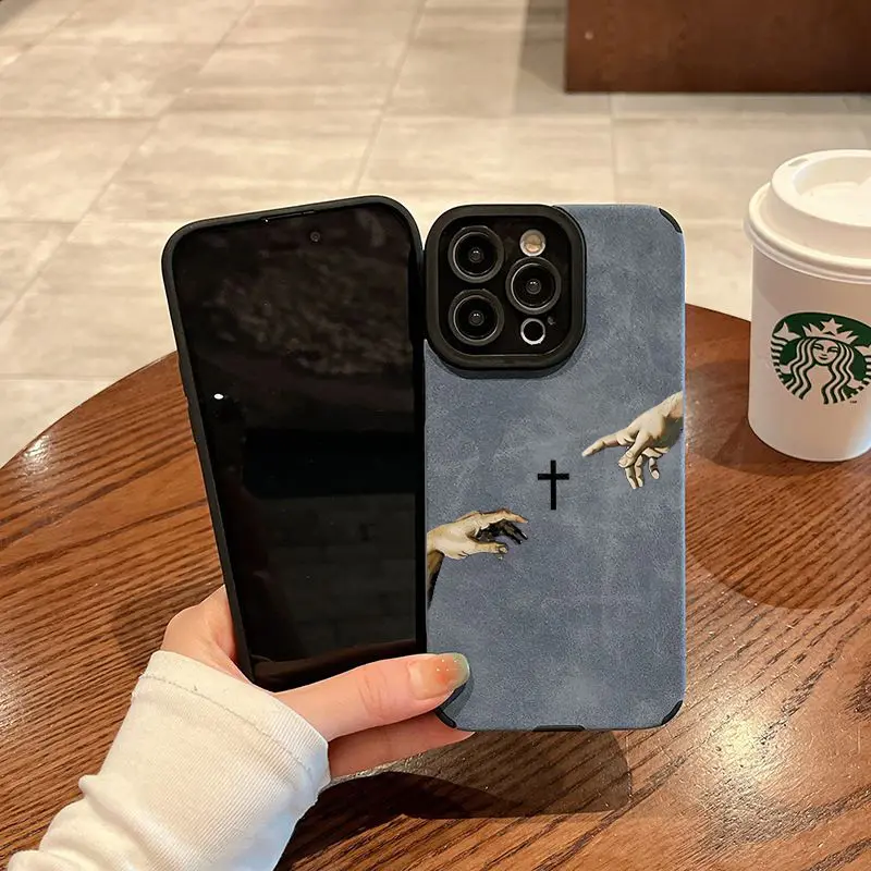 The Creation Of Adam Hand Print And Cross Phone Case With A Soft Suede Feel Fine The Creation Of Adam Hand Print And Cross Phone Case With A Soft Suede Feel Fine