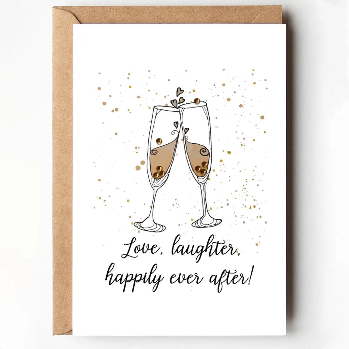 Champagne Glasses & Hearts Pattern Wedding Congratulations Card, 1 Count Lovely Letter & Champagne Glass Pattern Greeting Card, Gift for The Happy Couple
