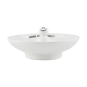 SSUEIM Korean Ceramic Plate | Snowman Design Dessert Dish | Jewelry Tray & Home Decor Accent 160x68.5mm