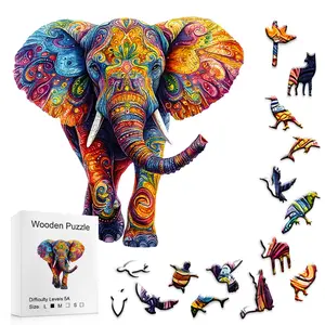Viral Mandala Colorful Elephant Irregular Wooden Puzzle | 5A High Difficulty S/M/L Sizes, Irregular Animal Pieces, Adult Stress Relief, Home Decor & Family Gift