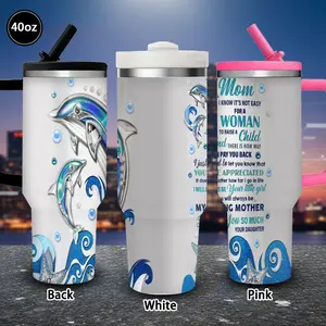 1pc 40oz Blue Ocean Dolphin Tumbler with Lid and straw, Winter Insulated Travel Mug, Gift for Women Men, Ideal for Valentine's Day, Birthday Gift, Coffee Cup for Office