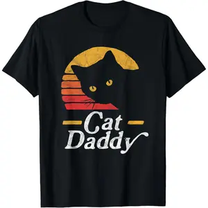 Cotton Graphic Tees Streetwear Gifts Cat Daddy Vintage Eighties Style Cat Retro Distressed T-Shirt for Men Women
