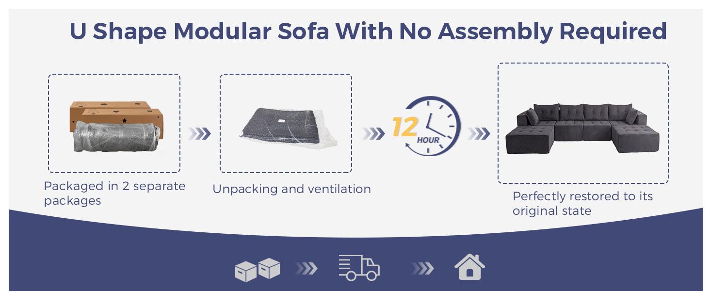 MAXYOYO Modular Sectional Sofa Couch, U Shaped Modern Cloud Couch with 2 Ottomans, Sofa in A Box, Tufted 6-Seat Boneless Sleeper Chair for Living Room, No Assembly Required