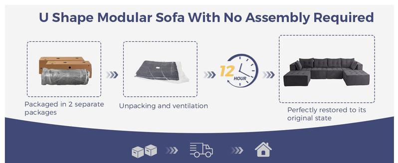 MAXYOYO Modular Sectional Sofa Couch, U Shaped Modern Cloud Couch with 2 Ottomans, Sofa in A Box, Tufted 6-Seat Boneless Sleeper Chair for Living Room, No Assembly Required