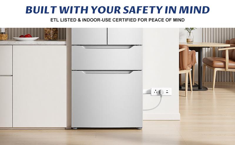 【100% FIRE-SAFE】EAZY Outlet Extender – Prevents Fire Hazards, Extendable 18"-28" Featuring USB-C, USB-A & 2 AC Outlets, 180° Rotating Plug Adapter for Hard-to-Reach Sockets Behind Furniture, 2025 TikTokShop Black Friday Trending Product