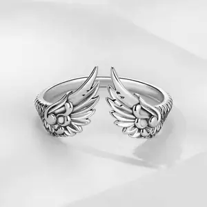 Orphic Stainless Steel Angel Wings Open Adjustable Fashion Ring for Women Elegant Design Versatile Mother's Day Gift