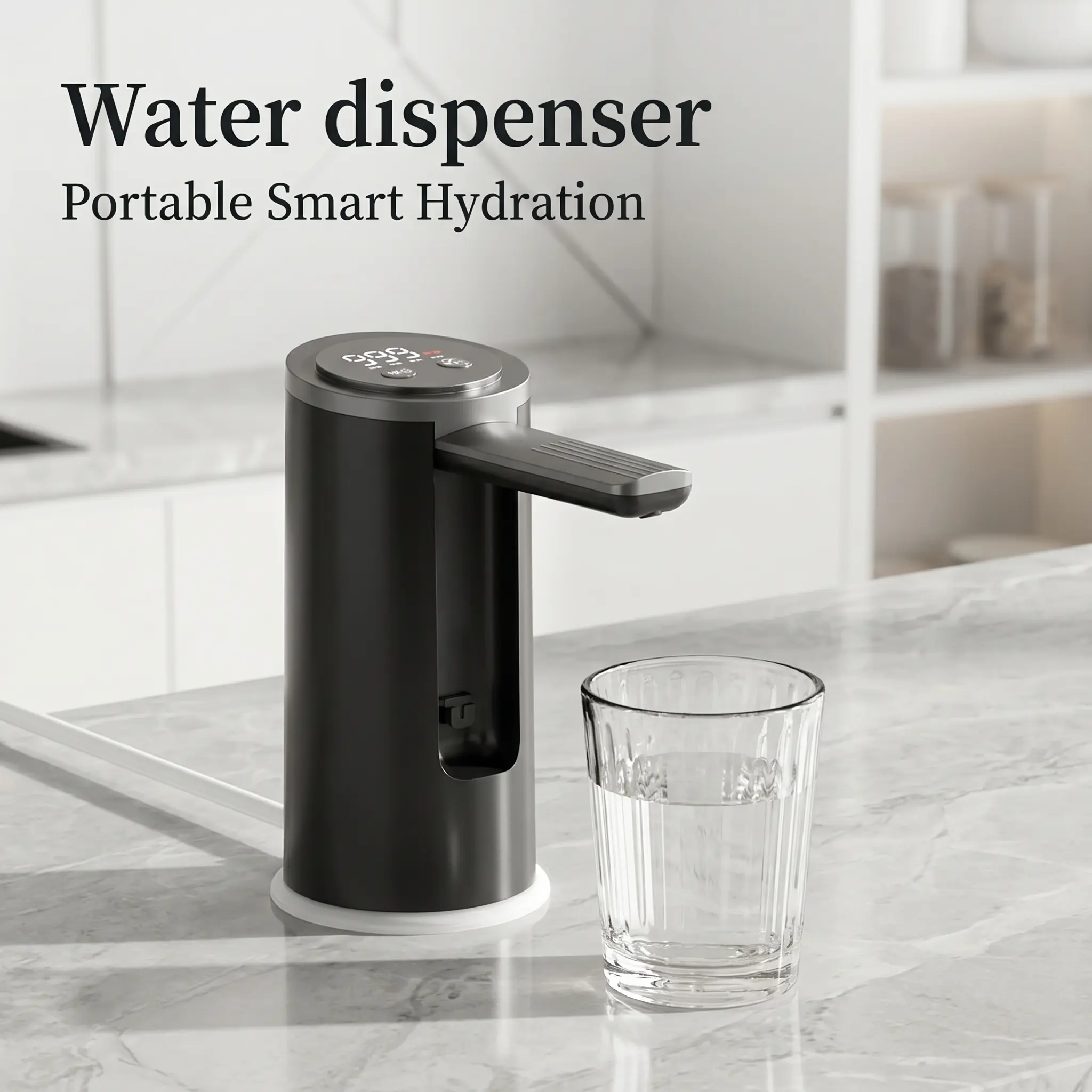 ABS Water Dispenser, 14oz Freestanding Model with Foldable Nozzle, Digital Display, 4-Level Timed Dispensing, USB Rechargeable, Child Lock, Portable Lightweight Design, 1 Month Long-Lasting Use for Home, Office, Outdoor