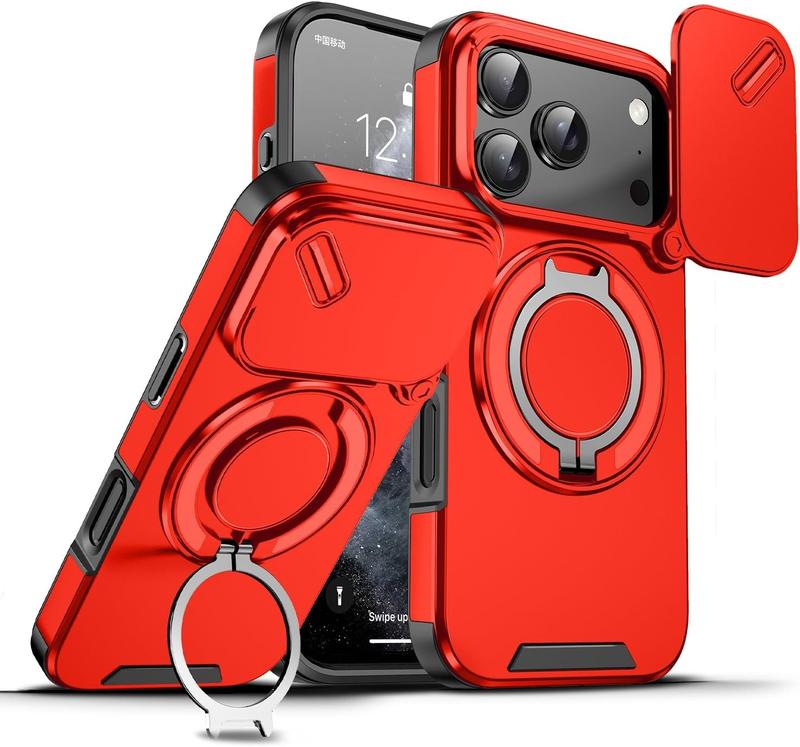 [Free!!Ship!] 360 Degree Rotated Stand Shockproof Case for iPhone 17 Pro Max 16 15 14 13 Slide Camera Lens Protection Phone Cover Compatible with Mag Safe