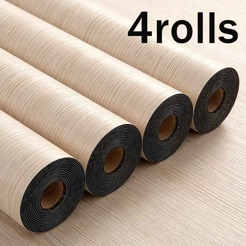 4 rolls of self-adhesive retro Light Wood Grain Vinyl pattern floor stickers, peel and stick, thickened and anti-slip, removable self-adhesive floor stickers, suitable for home decoration, living room, kitchen, and bathroom, easy to cut for DIY