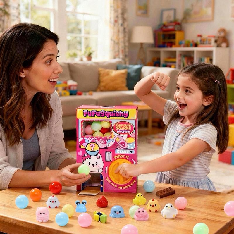 FUFUSQUISHY 30pcs Squishy Capsule Set, Capsule kit with Cute Taba Squishy toys, Birthday Gifts, Stress Relief Toys