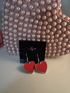 Red Faux Leather Heart Earrings