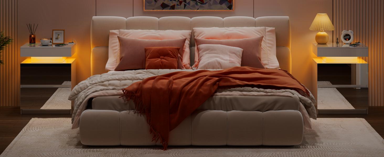 Miu Nightstand Gun Drawer with USB & Type-C Port Automatic Sensor LED Light Modern Design for Office & Bedroom Storage Includes Charging Station Magnetic Attraction Lock Stylish Bedside Table