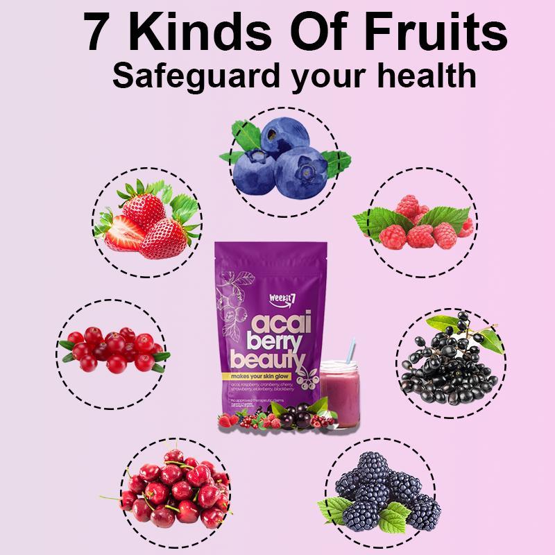 Weekit7 Acai Berry Beauty Powder Drink - 7 Kinds of Mixed Berries - Organic Antioxidant Superfood Boost Support Vitamins Beauty Supplement Fitness Low Calorie Dietary - Edible Healthcare