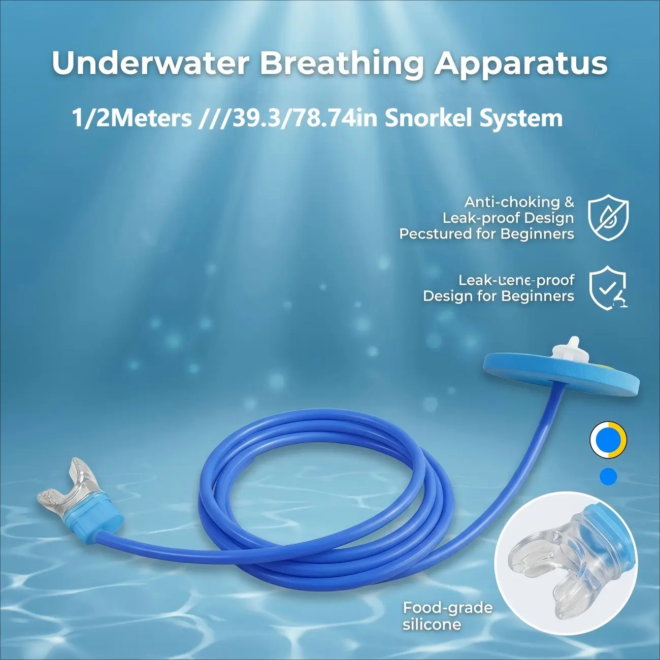 39/78 Inch Underwater Breathing Tube, Silicone Oxygen Supply Device, Leak-Proof Training Equipment, Deep Water Oxygen Supply Tool for Beginners & Adults, Snorkeling Gear, Diving Gear