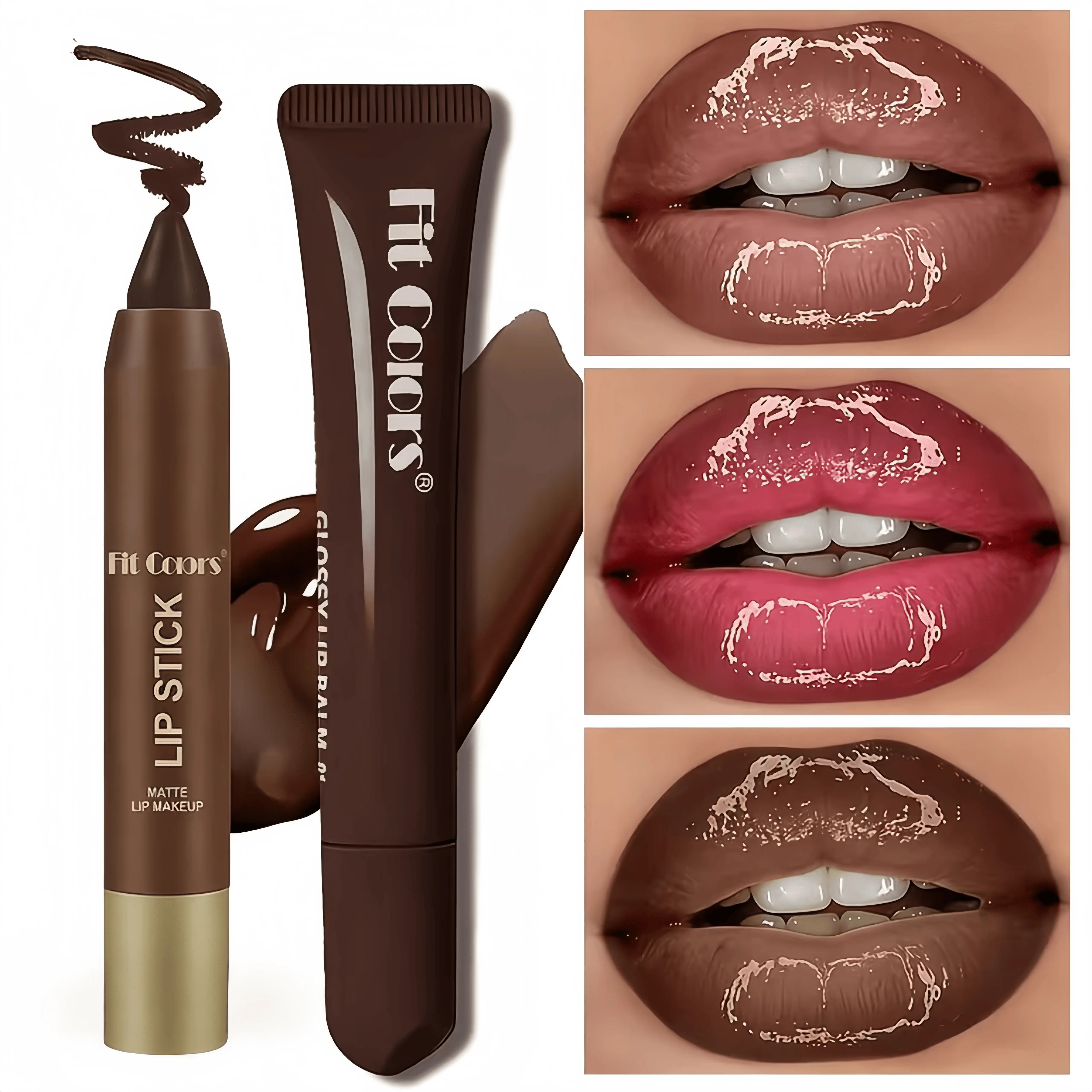 Fit Colors Matte Lip Liner and Moisturizing Lip Oil Set, for Easy Lip Line Definition with a Natural Nude Glossy Finish, Perfect Holiday Gift
