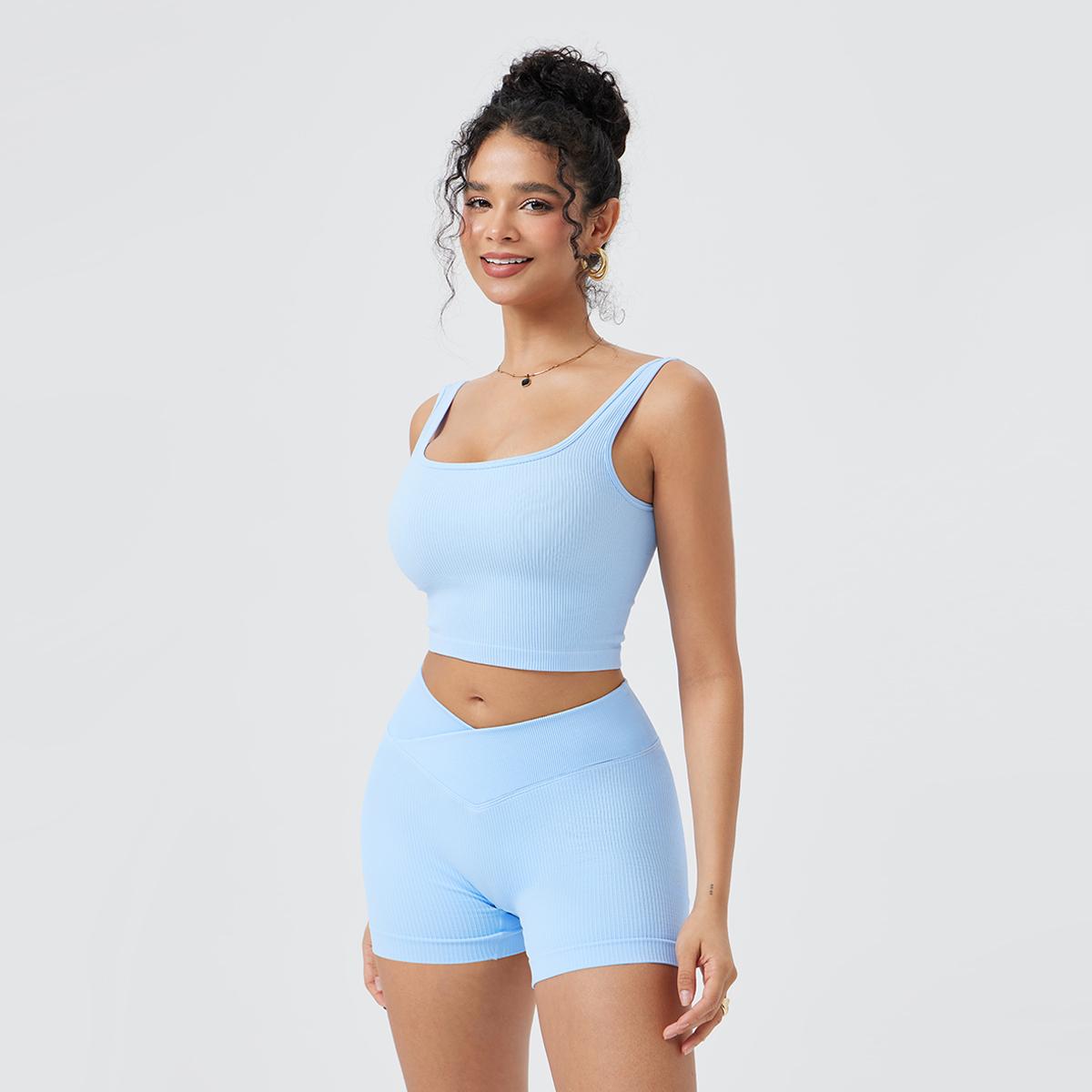 OQQ Women's 3 Piece Yoga Shorts Ribbed Seamless Workout High Waist Cross Over Athletic Leggings Woman Comfortable Breathable Black Plain Casual shorts Gym SpringStatements