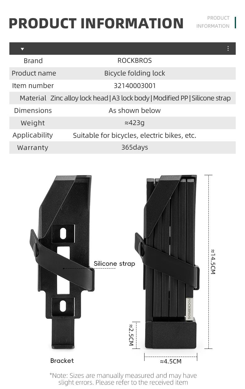 ROCKBROS Folding Bike Lock, Bicycle Lock Heavy Duty Anti Theft, Bike Locks with Mounting Bracket, Durable Alloy Scooter Lock,67 cm/26 inches ROCKBROS Folding Bike Lock, Bicycle Lock Heavy Duty Anti Theft, Bike Locks with Mounting Bracket, Durable Alloy Scooter Lock,67 cm/26 inches