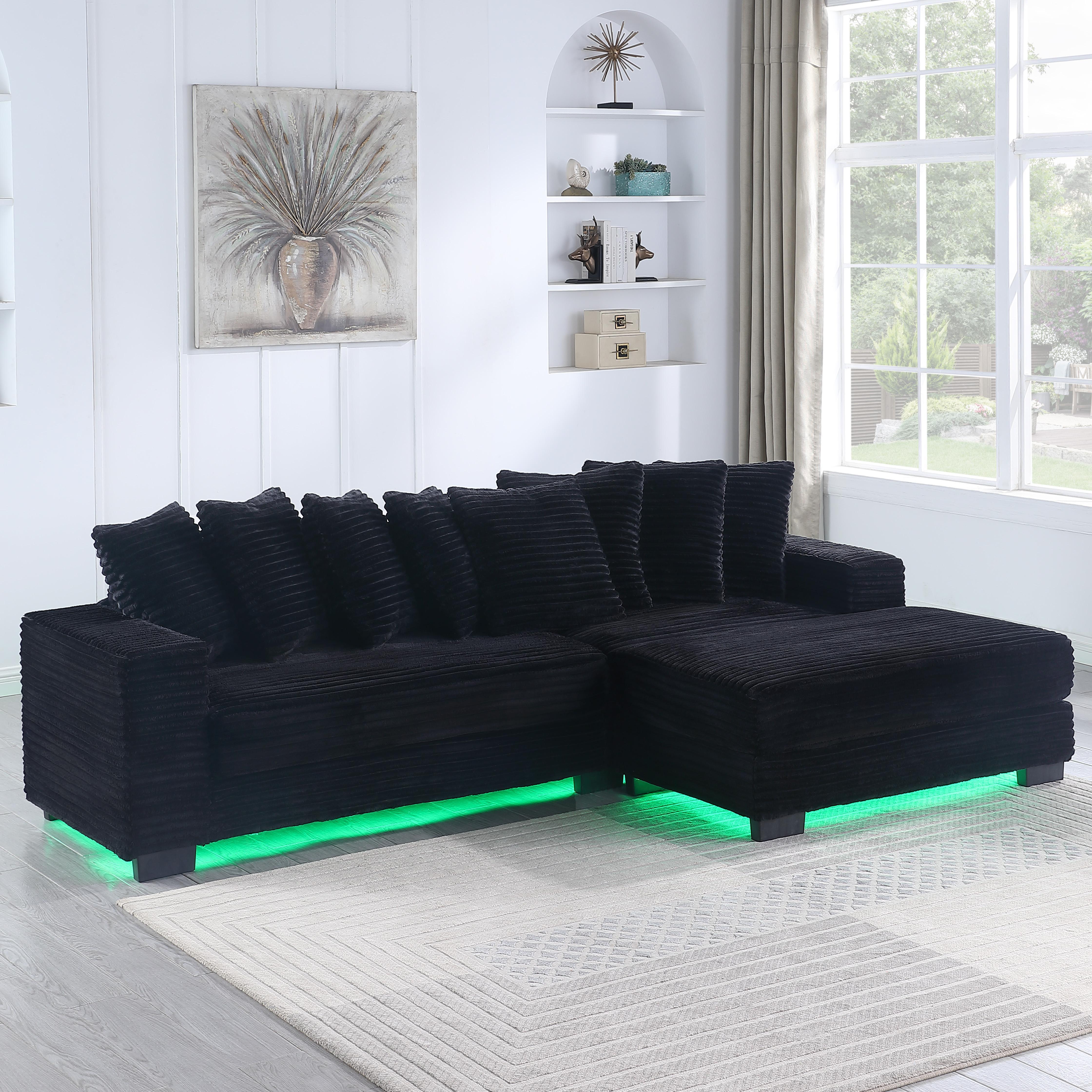 【Sub 3 packages】Nicceae 110" LED Lighted L-Shaped Sleeper Sectional Sofa – Modern Modular Design, Adjustable Footrests, 8 Throw Pillows, , Easy Assembly, Ideal for Living Room, Bedroom, Apartment, Hotel L-Shaped Corduroy Sofa with Pillows cob  couch