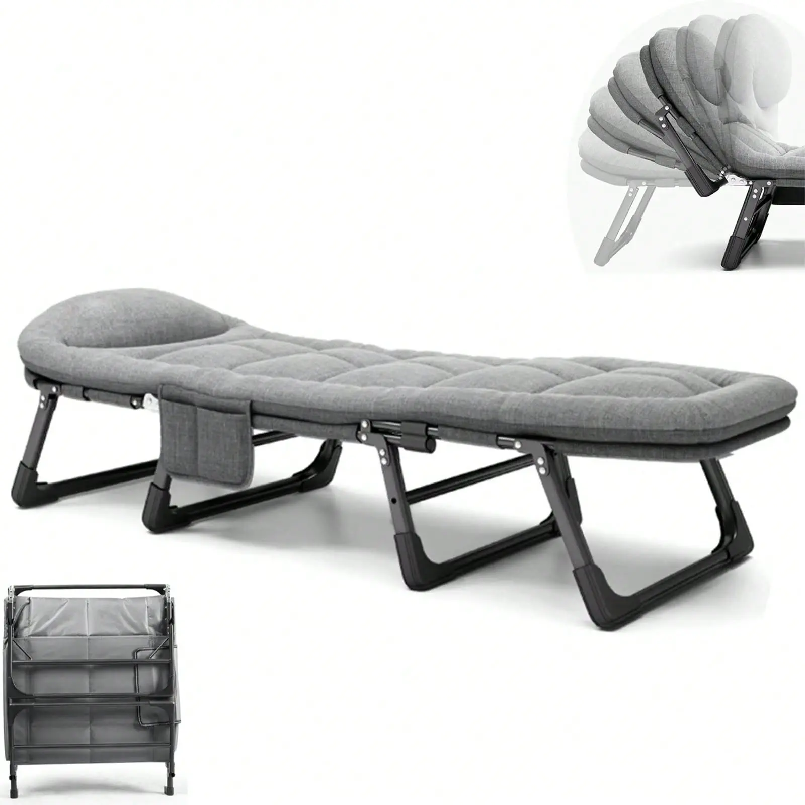 [6-Speed Adjustable Sleeping Bed] 6-Speed Adjustable Sleeping Bed, Folding Camping Bed, Portable Folding Bed, Comfortable Mattress And Pillow, Breathable Fabric, Thick Steel Frame, Free Blanket And Eye Mask, Nap Nap Bed, Single Companion Bed, Suitable