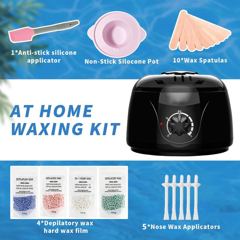 Professional Nose & Hair Waxing Kit, Portable Electric Wax Heater Warmer Kit For Nose Body Hair Removal,Pot Hot Wax Heater With 400g Beans & 10 Sticks For Facial, Armpit Waxing at Home