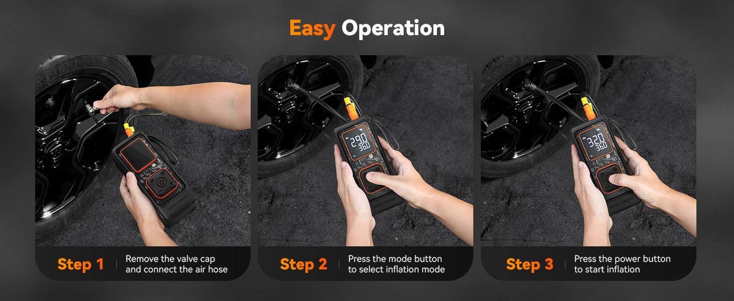 WOLFBOX MegaFlow 24 Tire Inflator 12000mAh Portable Air Compressor with 58LPM Air Flow & 150PSI Pressure Gauge for Car Tires  TikTokShopHolidayHaul