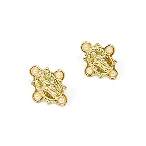 Matte Gold and Pearl Blessed Mother Post Earrings