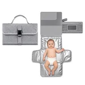 Portable Diaper Changing Pad with Shoulder Strap, Detachable Travel Changing Pad with Baby Wipes Pocket, Gifts for Baby Shower, Newborn Girls and Boys(Set with 2 Bibs)