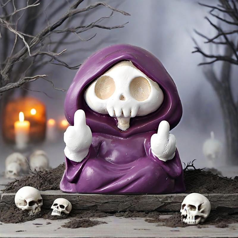 MUNBYN Grim Reaper Halloween Gift Figurine - Funny Middle Finger Design for Pranks & Decor - Durable Stone Ornament for Quirky Halloween Accessories