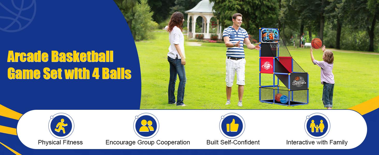 CuLiDing Kids Arcade Basketball Hoop with 4 Balls,Indoor Outdoor Single Shot Game for Toddlers Carnival Sports Toys Gifts for Kids Boys Girls Ages 3-8 Ideal for Competition