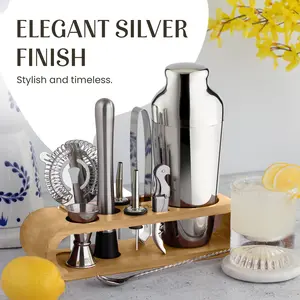 10-Piece Stainless Steel Cocktail Shaker Bar Tool Set with Bamboo Stand Holder, Home Bar Drink Mixing Accessories, Housewarming Gift,2026NEW