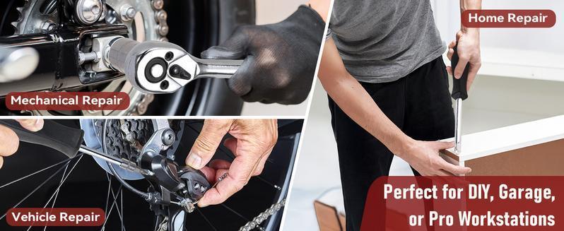 46/53 pcs Car Repair Tool Kit, Household Machinery Tools Set,Standard Socket Wrench, 1/2 * 1/4 "3/8" Drive Depth,Ratchet Screwdriver Compatible with Car Repair & Bicycle Repair, Hardware Toolbox,Auto Household, Christmas Gift for Dad,Black/Green