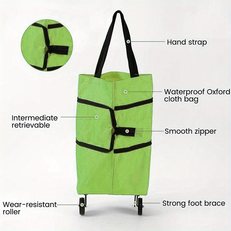 2-in-1 Foldable Shopping Cart with Wheels,Waterproof & Sturdy Grocery Bag Hand Truck, Collapsible Portable Rolling Tote for Supermarket,Laundry, lbs Capacity,Waterproof Oxford Fabric