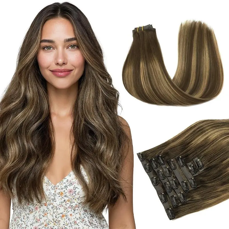 Doores Seamless Clip In Human Hair Extensions Natural Straight for Daily Use & Special Occasions for Women#tiktokshopbacktoschool