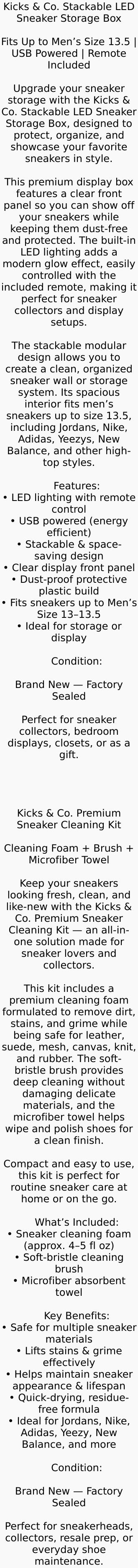 Kicks & Co. Stackable LED Shoe Storage Box Black plus Cleaning Kit