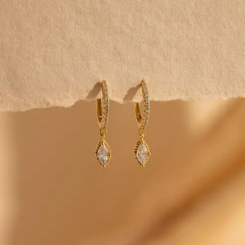 Marquise Pave Drop Huggies by Caitlyn Minimalist - Dainty Diamond Drop Hoop Earrings - Bridal Jewelry - Gift for Wife