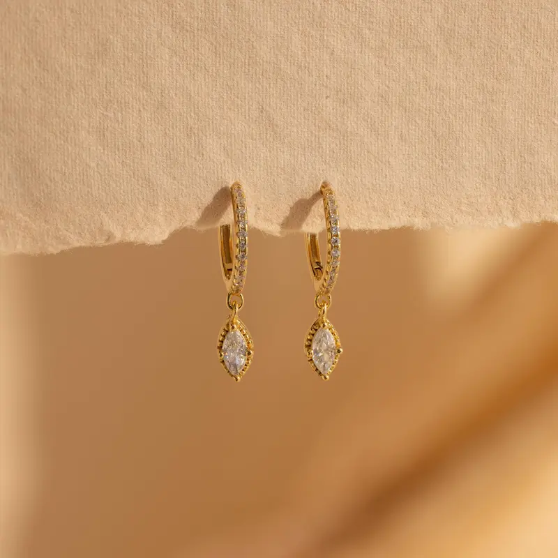Marquise Pave Drop Huggies by Caitlyn Minimalist - Dainty Diamond Drop Hoop Earrings - Bridal Jewelry - Gift for Wife
