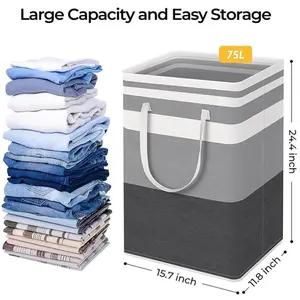 Large Foldable Fabric Laundry Hamper, Waterproof Dustproof Standing Clothes Storage Basket