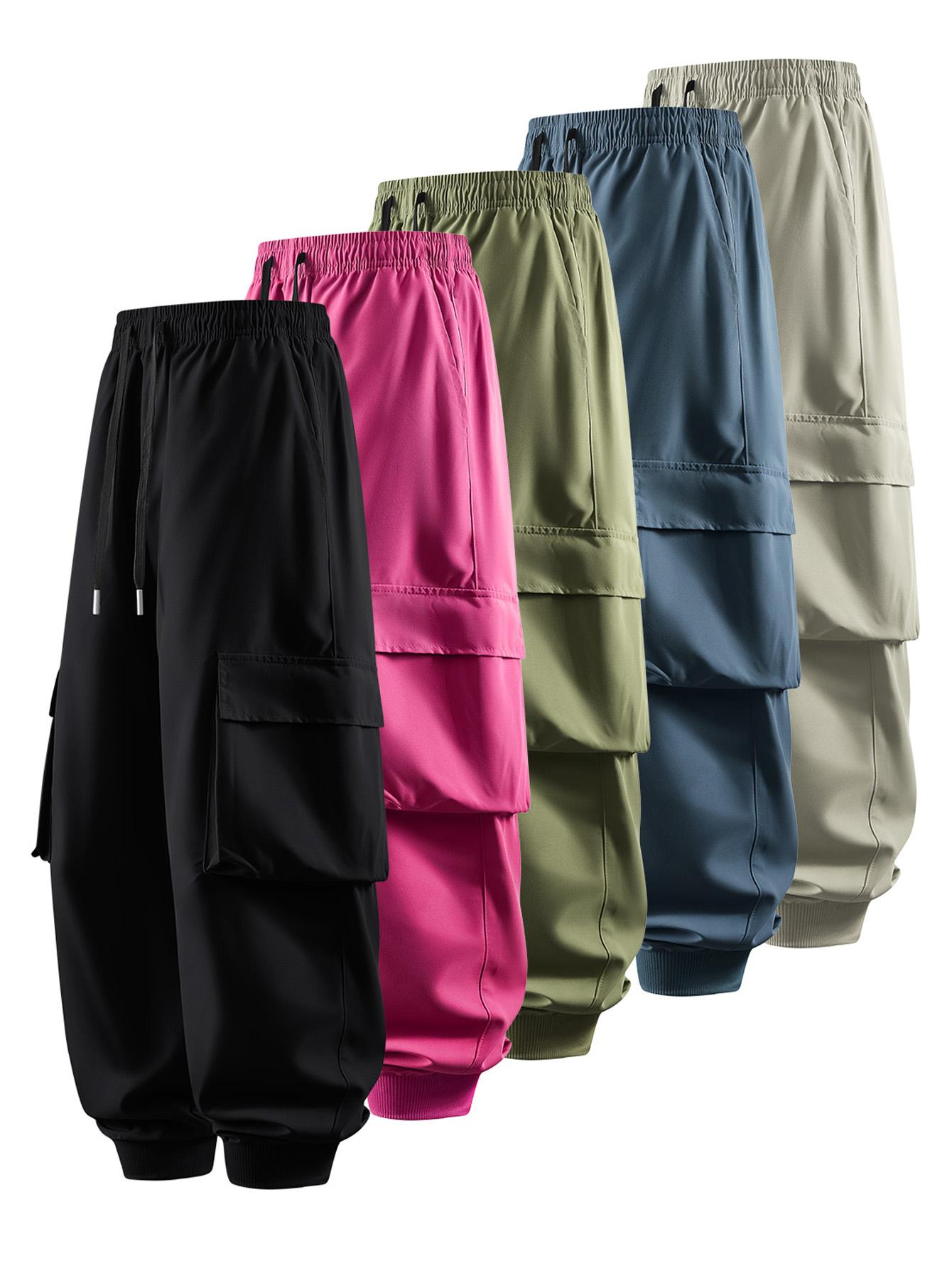 CCCMAI Men's Casual Solid Color Sports Pants, Casual Work Pants with Multiple Flap Pockets, Drawstring Waistband, Lightweight, Soft, Polyester, Outdoor Work Pants, Running Pants with Pockets, 100% Polyester Fiber, Non-Stretch Menswear