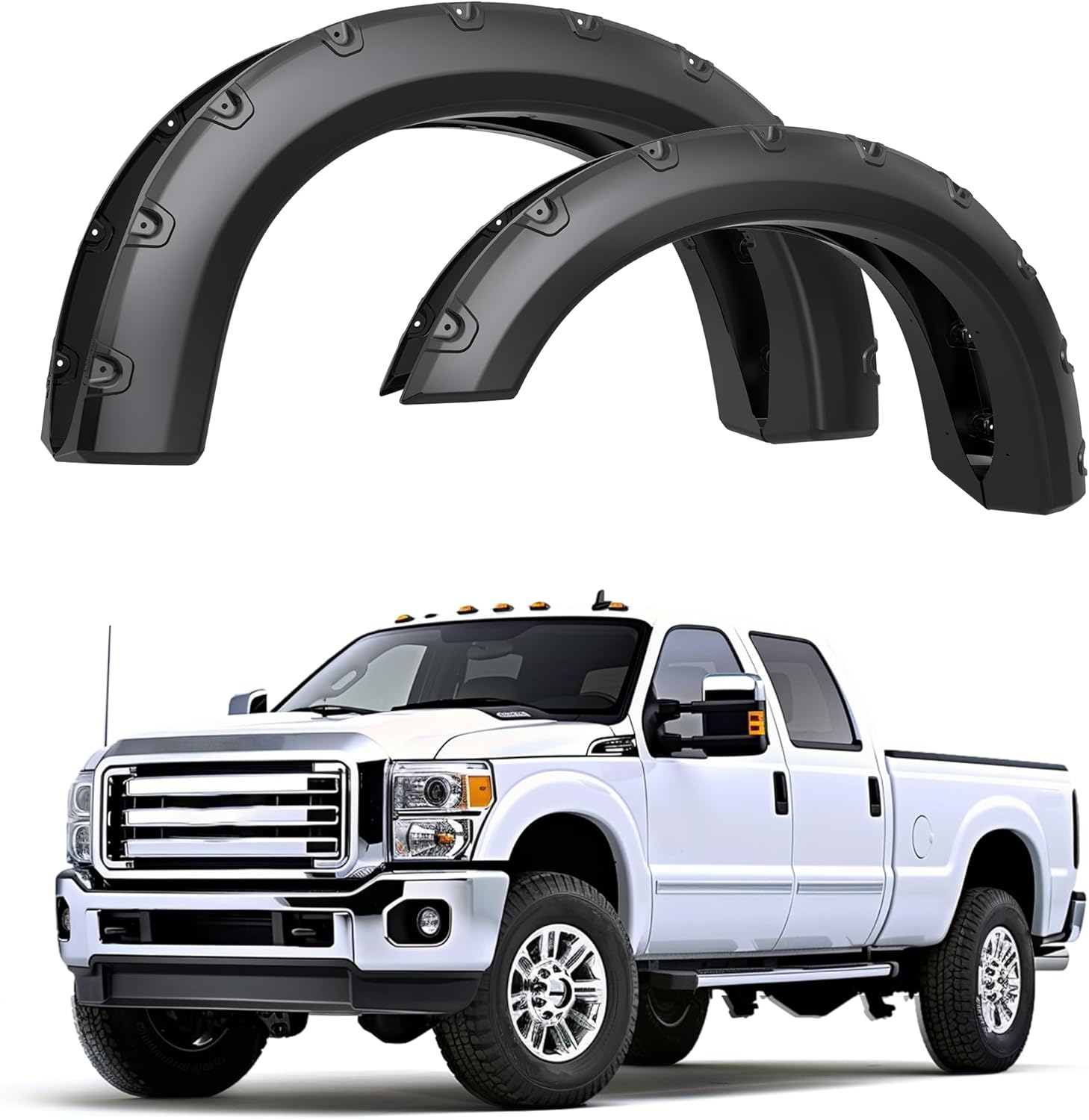 YITAMOTOR Fender Flares, Compatible with 2008-2010 Ford F-250 F-350 Super Duty, Smooth Black Finish Front Rear Wheels Pocket Rivet Style Resistant Mud Flaps